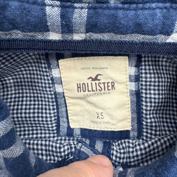 Y2K Hollister Women's Blue White Plaid LS Button Down Shirt 100% Cotton, Size XS - Picture 5 of 7